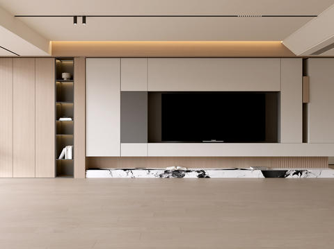  现代客厅 奶油客厅 电视背景墙 客厅背景 奶油风背景墙3d模型 