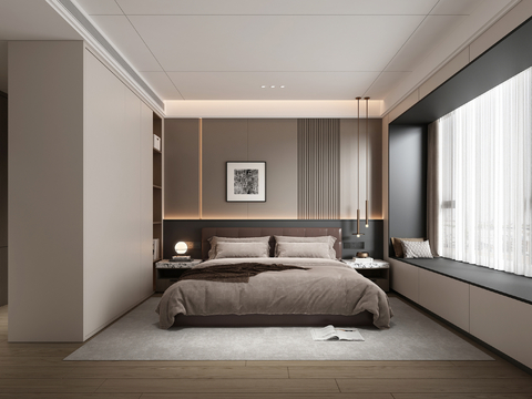  现代卧室 主卧3d模型 
