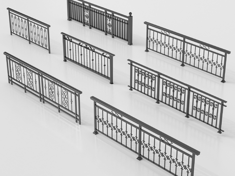  现代铁艺栏杆 护栏 围栏 防护栏 栏杆3d模型 