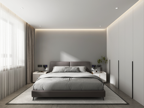  现代简约卧室3d模型 