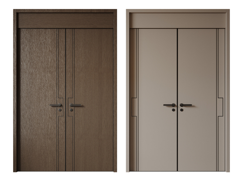 新中式侘寂双开门 中古平开门 入户门 防盗门 通顶对开门3d模型