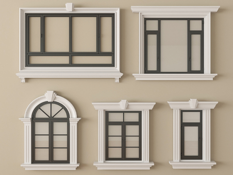  法式窗组合 平开窗 落地窗 阳台窗 弧形窗3d模型 