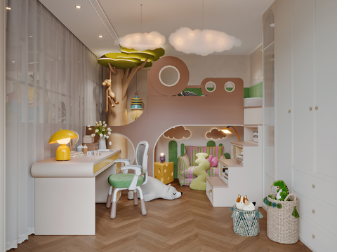  现代儿童房卧室3d模型 