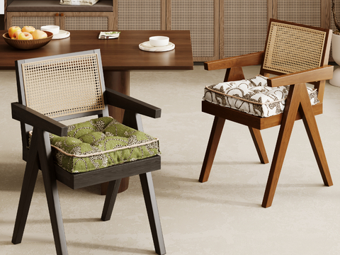  中古风餐厅 餐桌椅 坐垫3d模型 