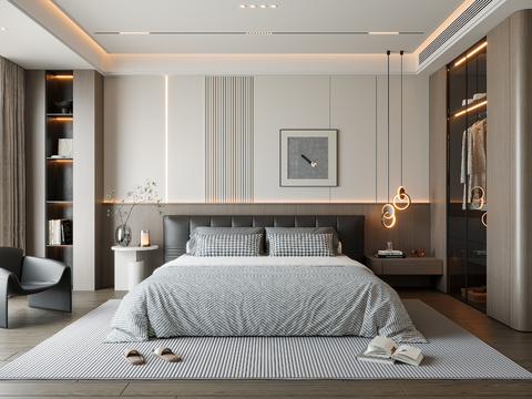  现代极简卧室3d模型 