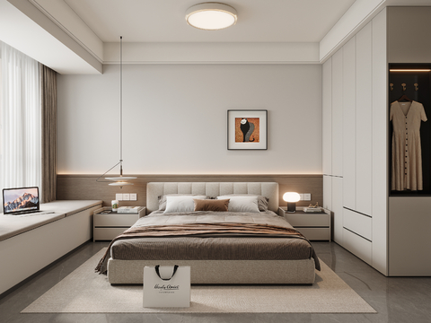  现代简约卧室3d模型 