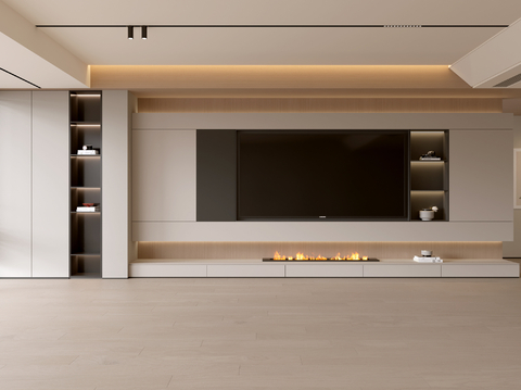  现代客厅 奶油客厅 电视背景墙 客厅背景 奶油风背景墙3d模型 