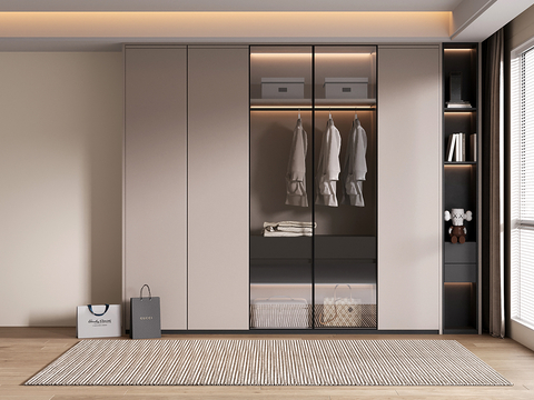  现代定制衣柜 开方格 玻璃门衣柜3d模型 