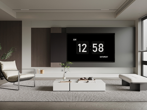 现代客厅 电视背景墙 沙发茶几3d模型