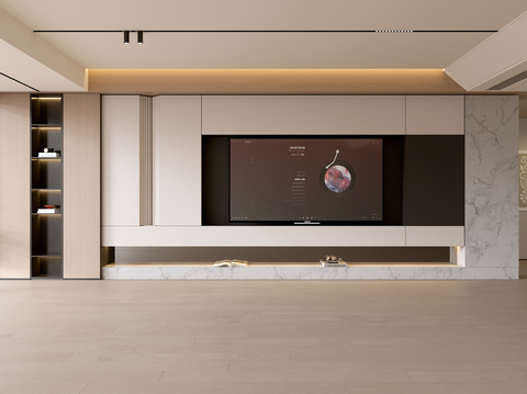  现代客厅 奶油客厅 电视背景墙 客厅背景 奶油风背景墙3d模型 