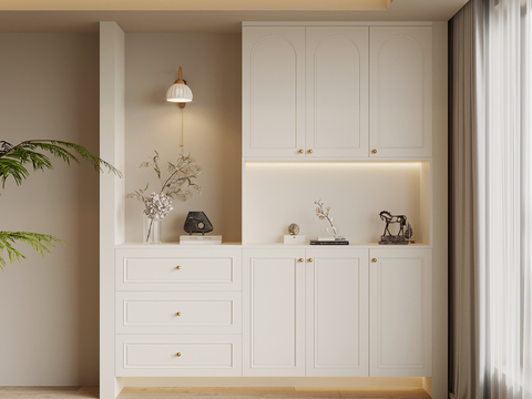  法式奶油风鞋柜 入户鞋柜3d模型 