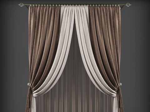  现代布艺窗帘3d模型 