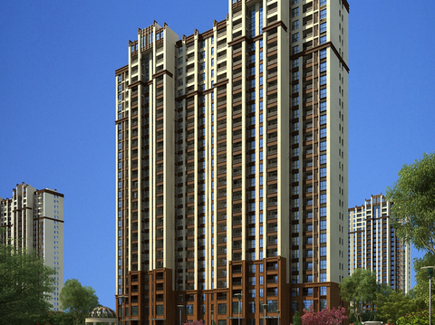  简欧高层住宅全模场景3d模型 