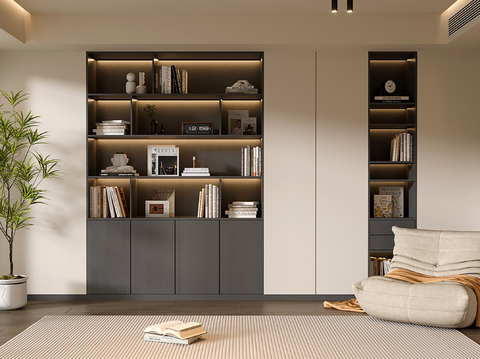  现代定制书柜 满墙开放书柜3d模型 