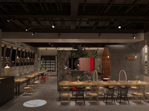  工业风火锅店 餐桌 餐椅 门头 酒柜3d模型 