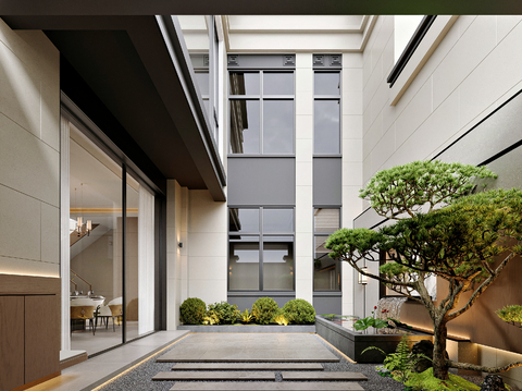  现代风格别墅入户花园 庭院3d模型 