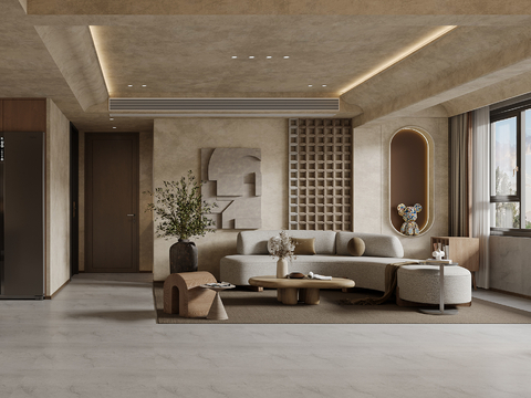  现代诧寂中古风客餐厅3d模型 