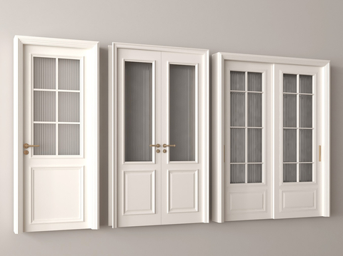  法式门 玻璃门 白色烤漆门 长虹玻璃门 简约欧式门 双开门3d模型 
