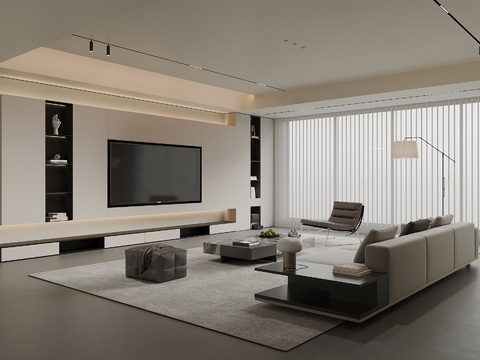  现代客厅 电视背景墙 沙发茶几组合3d模型 