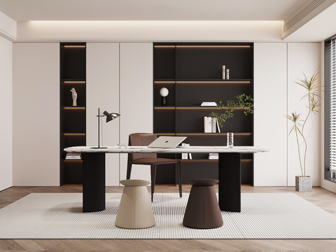  现代意式书房 书桌椅 书柜3d模型 