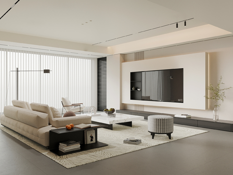  现代客厅 电视背景墙 沙发茶几组合3d模型 