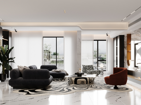  现代轻奢客厅3d模型 