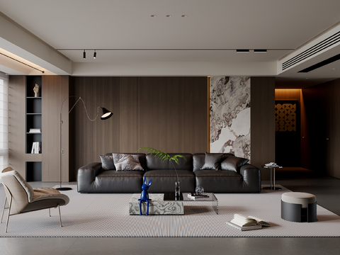  现代意式客厅 沙发茶几 三人沙发 休闲椅 落地灯 地毯3d模型 