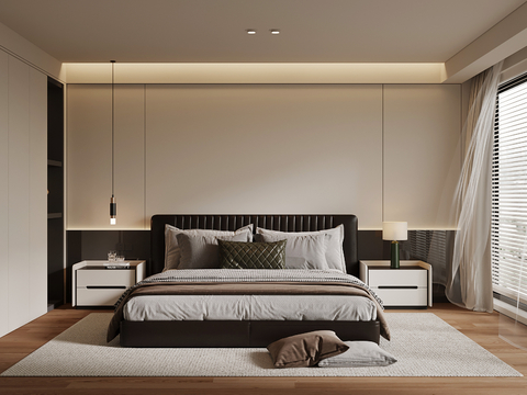  现代卧室 双人床 衣柜3d模型 