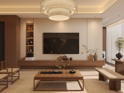  新中式宋式客餐厅厨房3d模型 