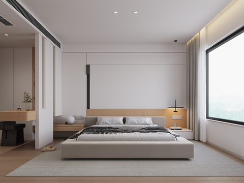  现代极简主卧室3d模型 
