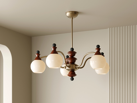  美式餐厅吊灯 复古卧室吊灯 五头吊灯3d模型 