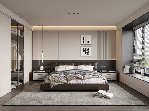  现代卧室3d模型 