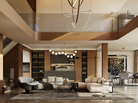  现代客餐厅 现代别墅 意式 酒柜 沙发3d模型 