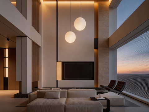  极简别墅客厅 中空客厅3d模型 