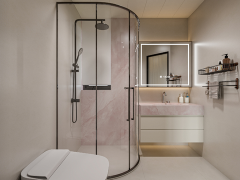 奶油风简约卫生间3d模型