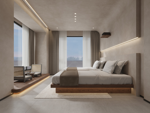 酒店客房  民宿客房   侘寂风酒店客房3d模型