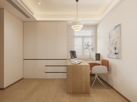  日式奶油风卧室3d模型 