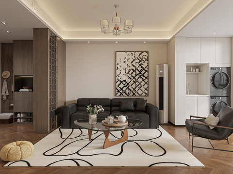  中古风简约客餐厅3d模型 