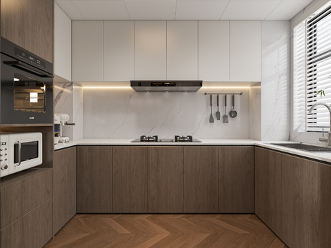  中古风简约厨房3d模型 