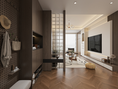  中古风简约玄关过道3d模型 