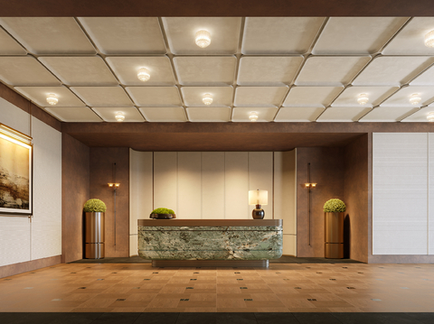  现代轻奢酒店大堂3d模型 