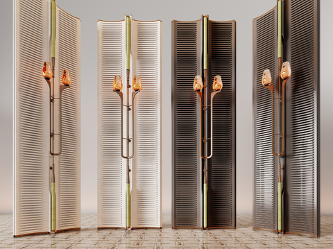  意式屏风 屏风 酒店屏风 格栅屏风 现代玻璃屏风 夹丝玻璃屏3d模型 