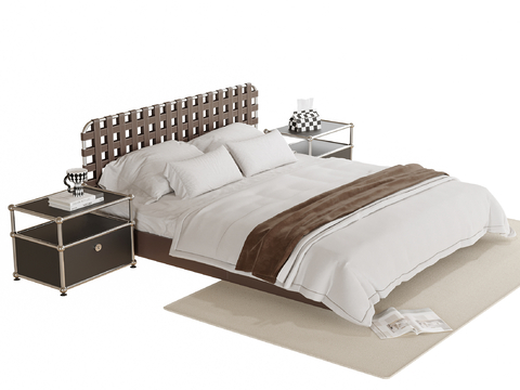  现代双人床 床头柜3d模型 