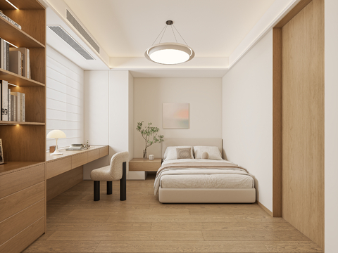  日式原木简约卧室3d模型 