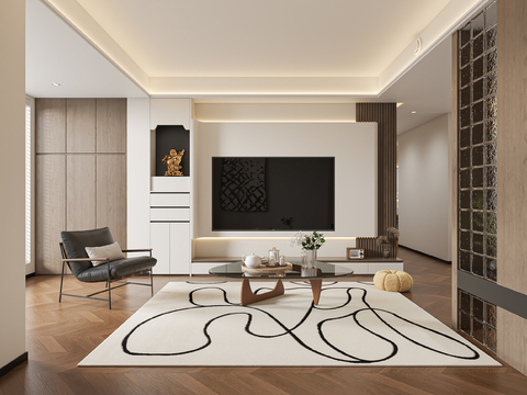  中古风简约客餐厅3d模型 