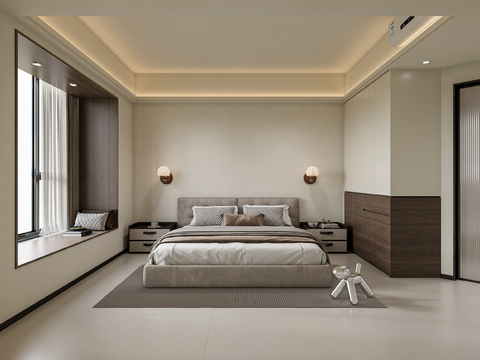  中古风简约卧室3d模型 