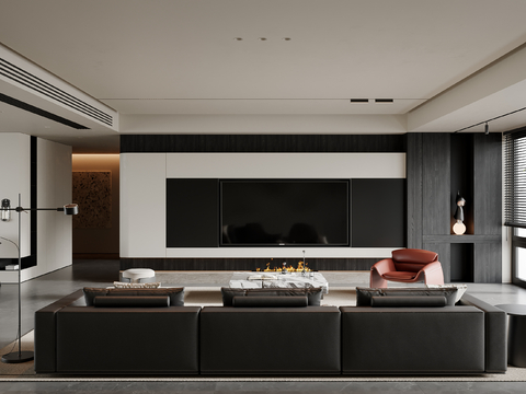 现代简约客厅 沙发茶几 电视背景墙 多人沙发 地毯3d模型