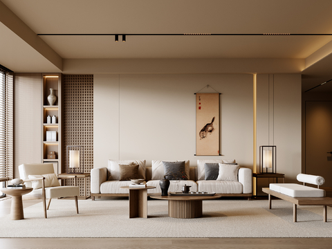  新中式客厅3d模型 