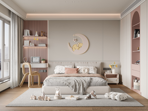  现代女孩儿童房3d模型 