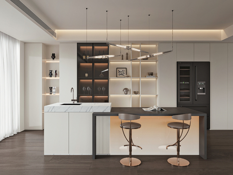  现代岛台餐厅3d模型 